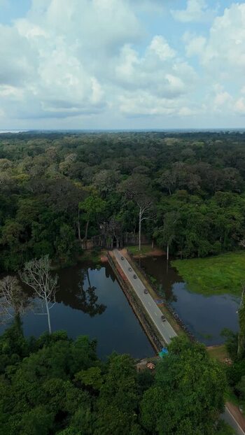 Aerial view of Angkor Thom South Gate in Krong Siem Reap Cambodia. Aerial view of Angkor Thom South Gate in Krong Siem Reap Cambodia.