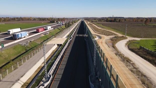 Aerial view of highway infrastructure in Desenzano del Garda Italy.