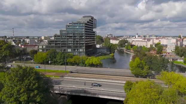 Aerial view of the River Brda and building Poland. Aerial view of the River Brda and building Poland.