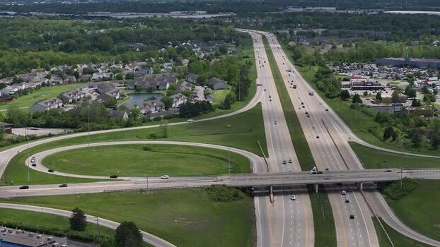 Aerial view of a highway interchange in Columbus United States. Aerial view of a highway interchange in Columbus United States.
