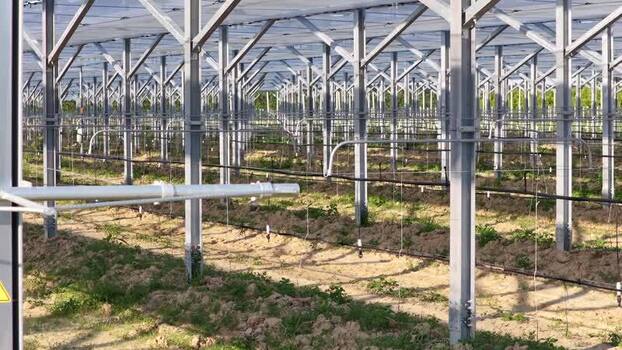 Aerial view of greenhouse structure in Faenza Italy.