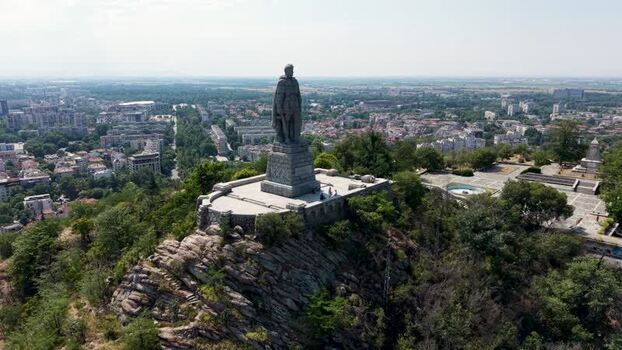 Aerial view of Alyosha monument in Plovdiv Bulgaria.