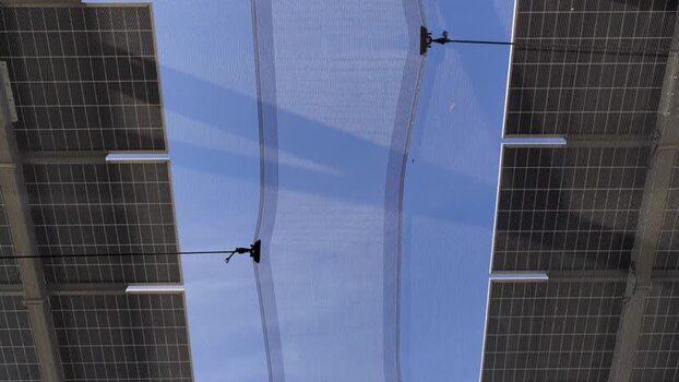 Aerial view of solar panels in Faenza Italy.
