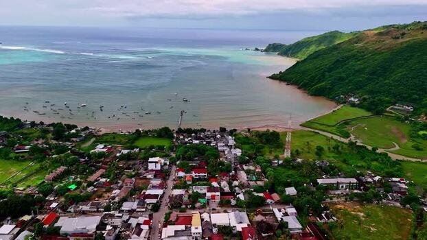 Aerial view of a coastal town in Bali Indonesia.