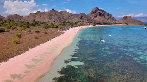 Aerial view of Pink Beach in Komodo National Park Indonesia. Aerial view of Pink Beach in Komodo National Park Indonesia.