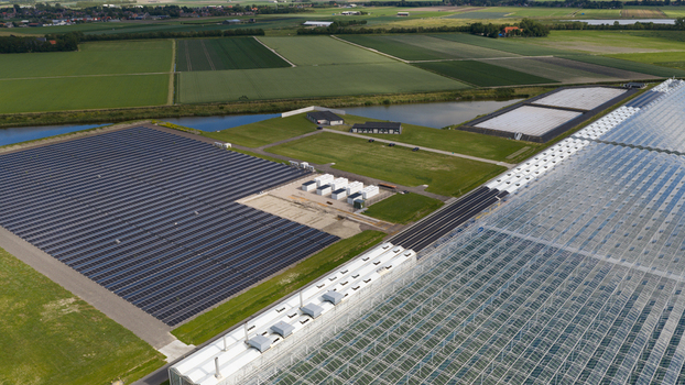 Aerial view of Battery Storage System at Greenhouses and Solar Park Aerial view of Battery Storage System at Greenhouses and Solar Park