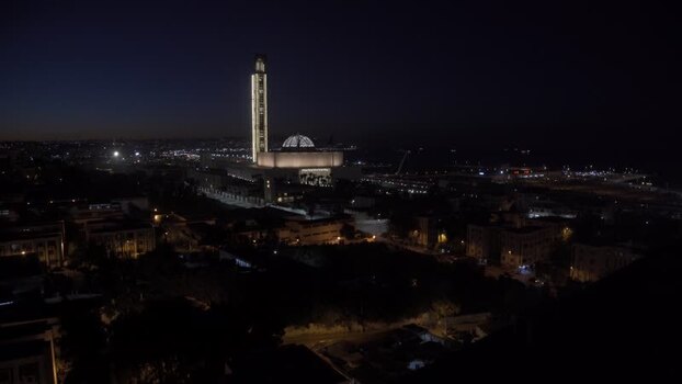 Aerial view of Great Mosque of Algiers at night in Algeria.