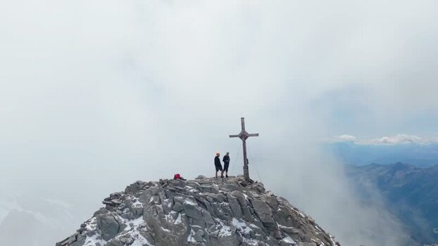 Aerial view of Grosser Moseler summit cross in Austria.