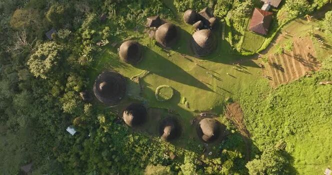Aerial view of Waerebo Village in the mountains Indonesia.