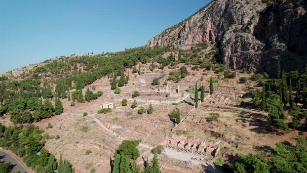 Aerial view of the ancient ruins of Delphi Greece. Aerial view of the ancient ruins of Delphi Greece.