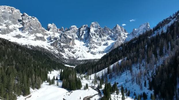 Aerial view of Parco Naturale Paneveggio Pale di San Martino Italy.