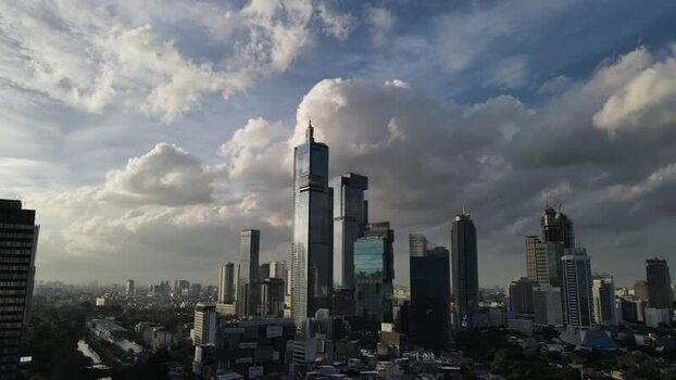 Aerial view of skyscrapers and the Gama Tower in Jakarta Indonesia. Aerial view of skyscrapers and the Gama Tower in Jakarta Indonesia.