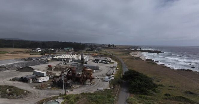 Aerial view of industrial quarry near the coast United States.
