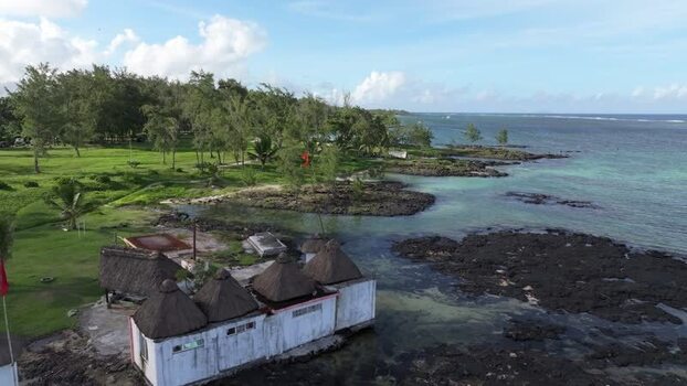Aerial view of Belle Mare Beach in Quatre Cocos Mauritius.