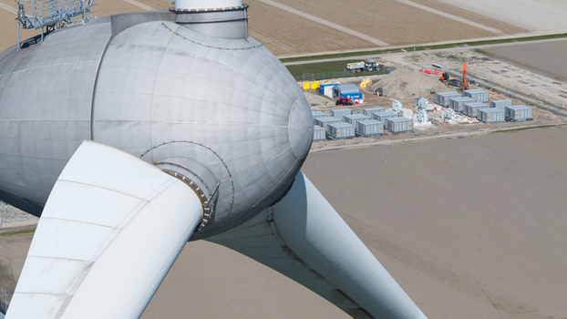 Espel Netherlands 04 April 2026 Aerial view of Construction of Battery Energy Storage System at Westermeerdijk Wind Park Espel Netherlands 04 April 2026 Aerial view of Construction of Battery Energy Storage System at Westermeerdijk Wind Park