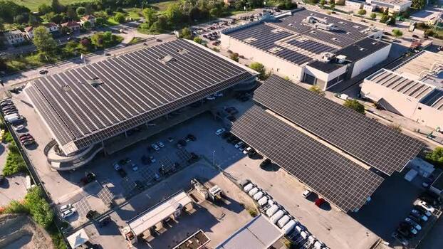 Aerial view of industrial buildings in Ancona Italy.