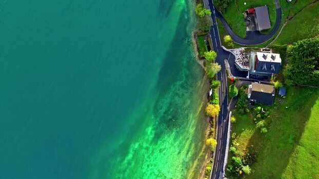 Aerial view of Attersee lake in Vocklabruck District Austria.