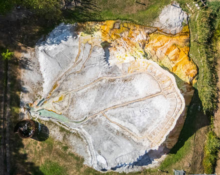 Aerial view of Egerszalok salt hill and thermal spa pools in summer Hungary Aerial view of Egerszalok salt hill and thermal spa pools in summer Hungary