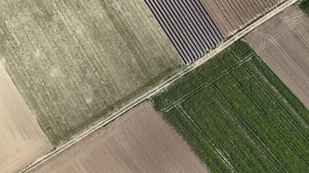 Aerial view of agricultural fields France.