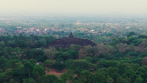 Aerial view of Borobudur Temple in Magelang Indonesia.