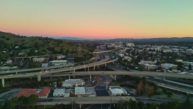 Aerial view of highway interchange in San Francisco United States.