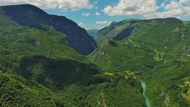 Aerial view of Tara River Canyon in Tepca Montenegro.