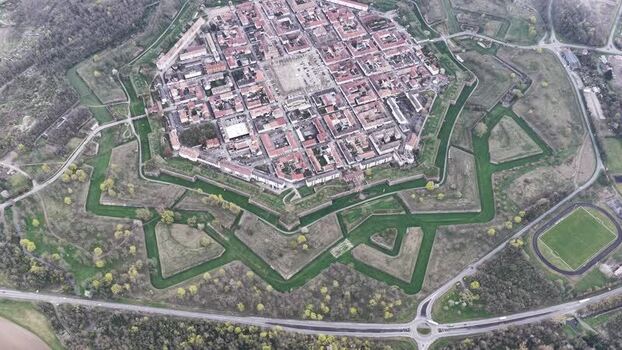 Aerial view of the star shaped fortress of Neuf Brisach France.