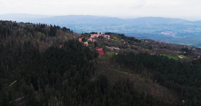 Aerial view of Vallombrosa Abbey and village in the Tuscan mountains Italy. Aerial view of Vallombrosa Abbey and village in the Tuscan mountains Italy.