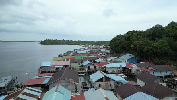 Aerial view of stilt houses on Batam Island Indonesia. Aerial view of stilt houses on Batam Island Indonesia.