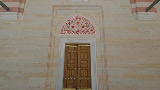 View of the ornate wooden door of Selimiye Mosque Turkiye. View of the ornate wooden door of Selimiye Mosque Turkiye.
