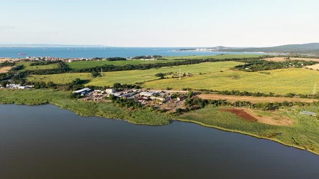 Aerial view of Lake Mandrensko and surrounding fields Bulgaria. Aerial view of Lake Mandrensko and surrounding fields Bulgaria.