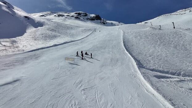 View of ski slope with people and mountains Italy. View of ski slope with people and mountains Italy.