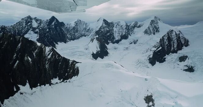 Aerial view of Mount McKinley peaks in Denali Borough United States.