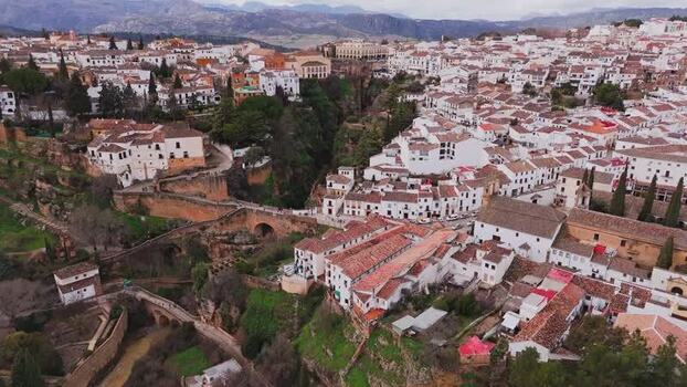 Aerial view of El Tajo Gorge and the old town of Ronda Spain. Aerial view of El Tajo Gorge and the old town of Ronda Spain.