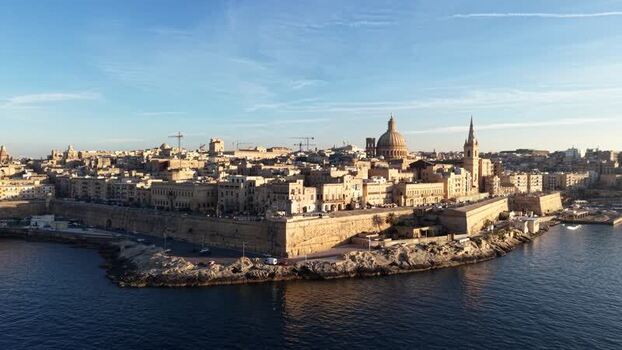 Aerial view of the historic skyline and dome of Valletta Malta.
