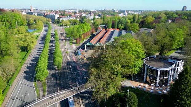 Aerial view of urban park and modern architecture Belgium. Aerial view of urban park and modern architecture Belgium.