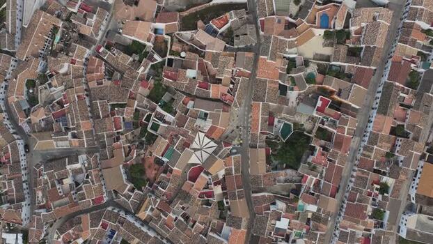 Aerial view of the traditional white village of Zuheros Spain.