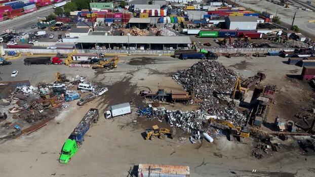 Aerial view of scrap metal recycling yard in Long Beach United States.