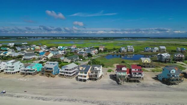 Aerial view of North Topsail Beach houses United States.