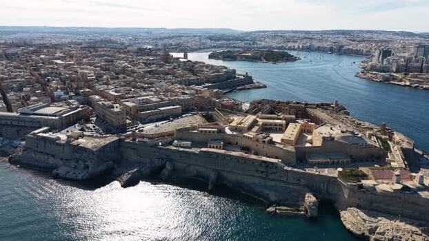 Aerial view of Fort Saint Elmo and the historic city of Valletta Malta.