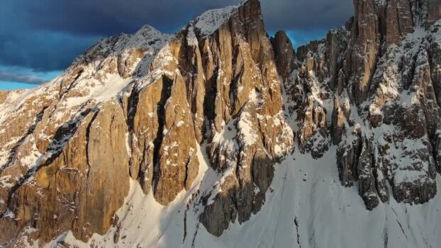 Aerial view of Dolomite Mountains near Canazei Italy.