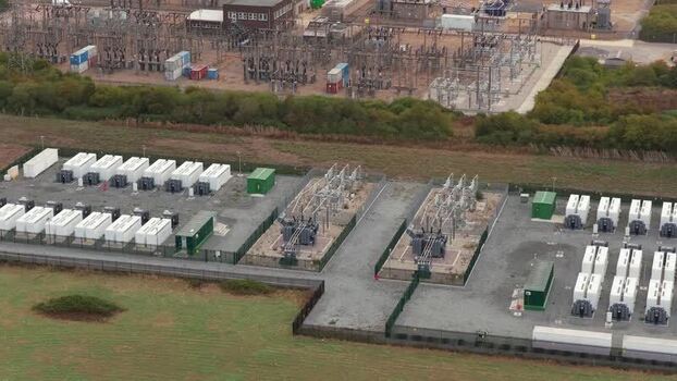 Aerial view of Clay Tye Tesla Megapack installation United Kingdom.
