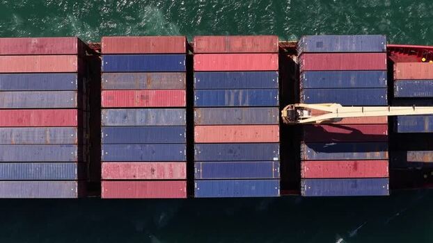 Aerial view of container ship carrying cargo Portugal.