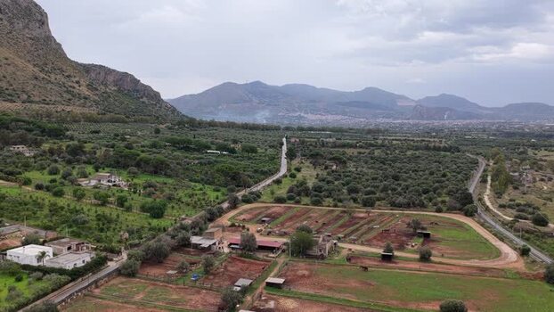 Aerial view of rural landscape in Terrasini Italy.