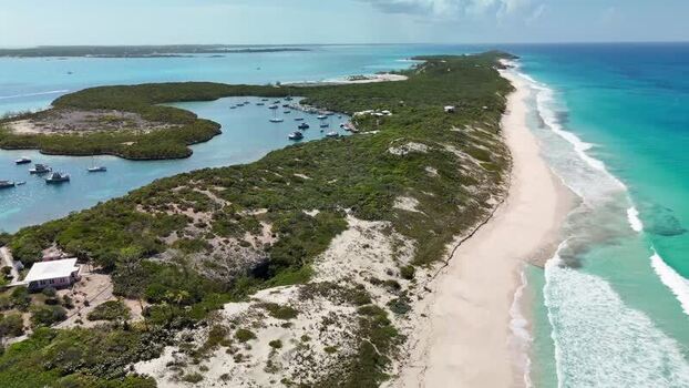 Aerial view of Stocking Island Beach and clear water The Bahamas. Aerial view of Stocking Island Beach and clear water The Bahamas.