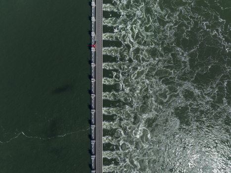 Aerial view of the Eastern Scheldt Storm Surge Barrier in Vrouwenpolder Zeeland Netherlands. Aerial view of the Eastern Scheldt Storm Surge Barrier in Vrouwenpolder Zeeland Netherlands.