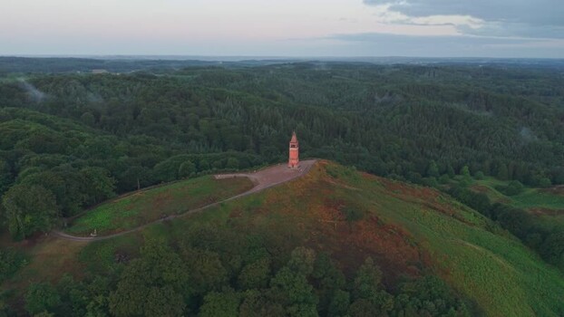 Aerial view of Himmelbjerget tower in Skanderborg Denmark.