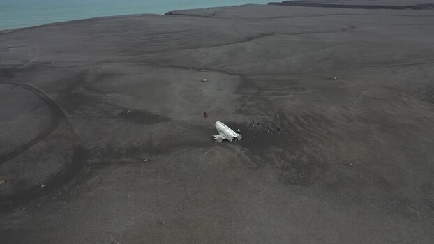 Aerial view of Solheimasandur Plane Wreck in Iceland.