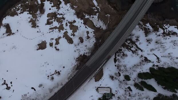 Aerial view of road in Lofoten Norway.