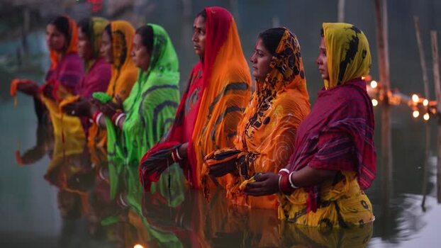 View of women performing a ritual in a river in Bogura Bangladesh. View of women performing a ritual in a river in Bogura Bangladesh.